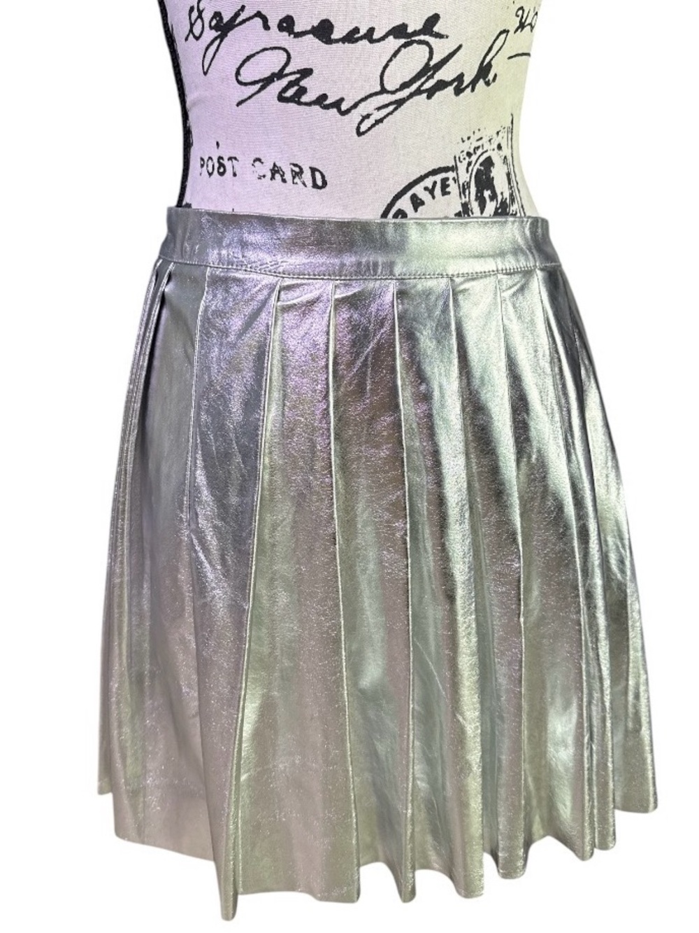 NWT Metallic Silver High Waisted Pleated Mini Skirt M